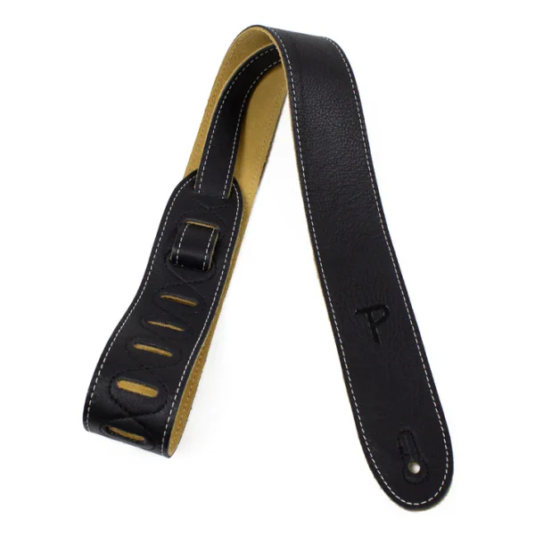 2" Black Italian Leather Guitar Strap - Image 3