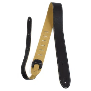 2" Black Italian Leather Guitar Strap