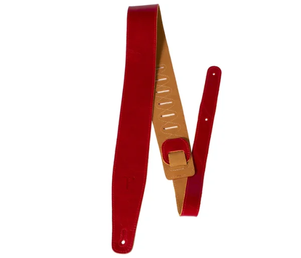 2" Cherry Red Italian Leather Guitar Strap