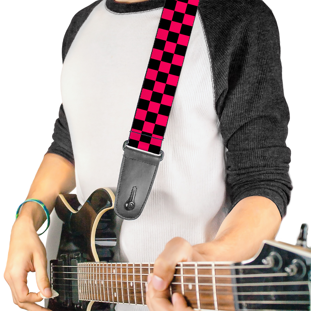 Checker Black/Neon Pink Guitar Strap - Image 2